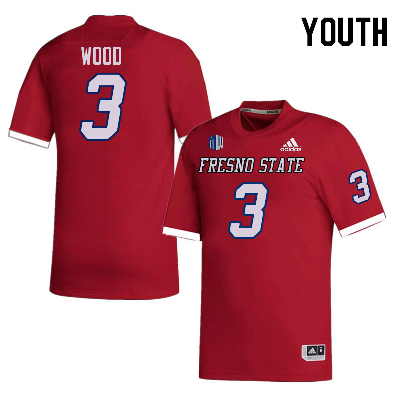 Youth #3 Joshua Wood Fresno State Bulldogs College Football Jerseys Stitched-Red